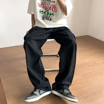 saferido Men's Cargo Pants White Stacked Wide Male Trousers Straight Aesthetic Loose Harajuku Luxury Big Size Fashion Korean Style Y2k