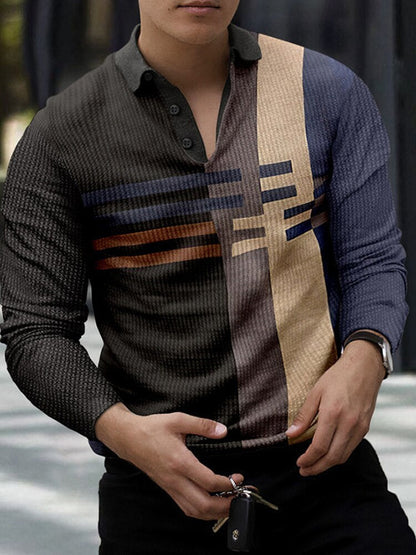 Spring Casual Printed Polo Shirts Men's Fashion Turn-down Long Sleeve Polo Shirt For Men New Autumn Buttoned Slim Fit Tops