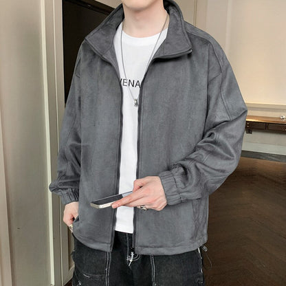 Suede Jacket Men Casual Spring and Autumn Outwear Jacket Zip Up Coats Men Clothing