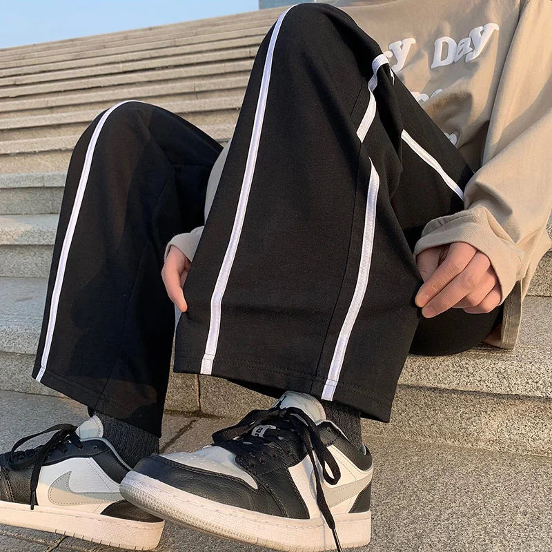 saferido Loose Trend Casual Sweatpants Contrast Color Strip Wide Leg Straight Trousers Fashion Spring Summer All-match Sports Trousers