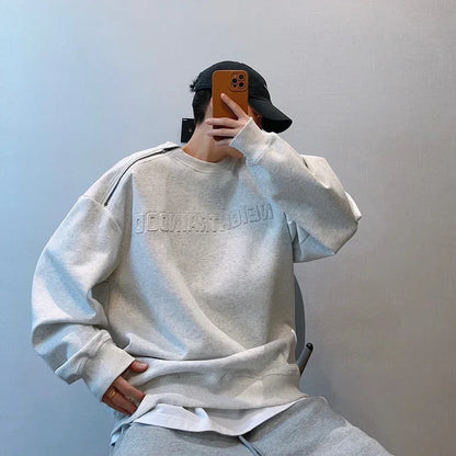 Letter Sweatshirts Men Autumn Baggy Comfortable Blocking High Street American Style Teenagers Stylish Outer Chic Zipper Design