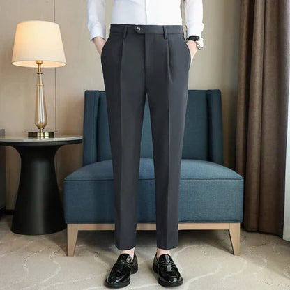 saferido British Style Men High Waist Dress Pants Autumn Solid Color Casual Trousers Slim Fit Formal Suit Pants Fashion Men Clothing 38
