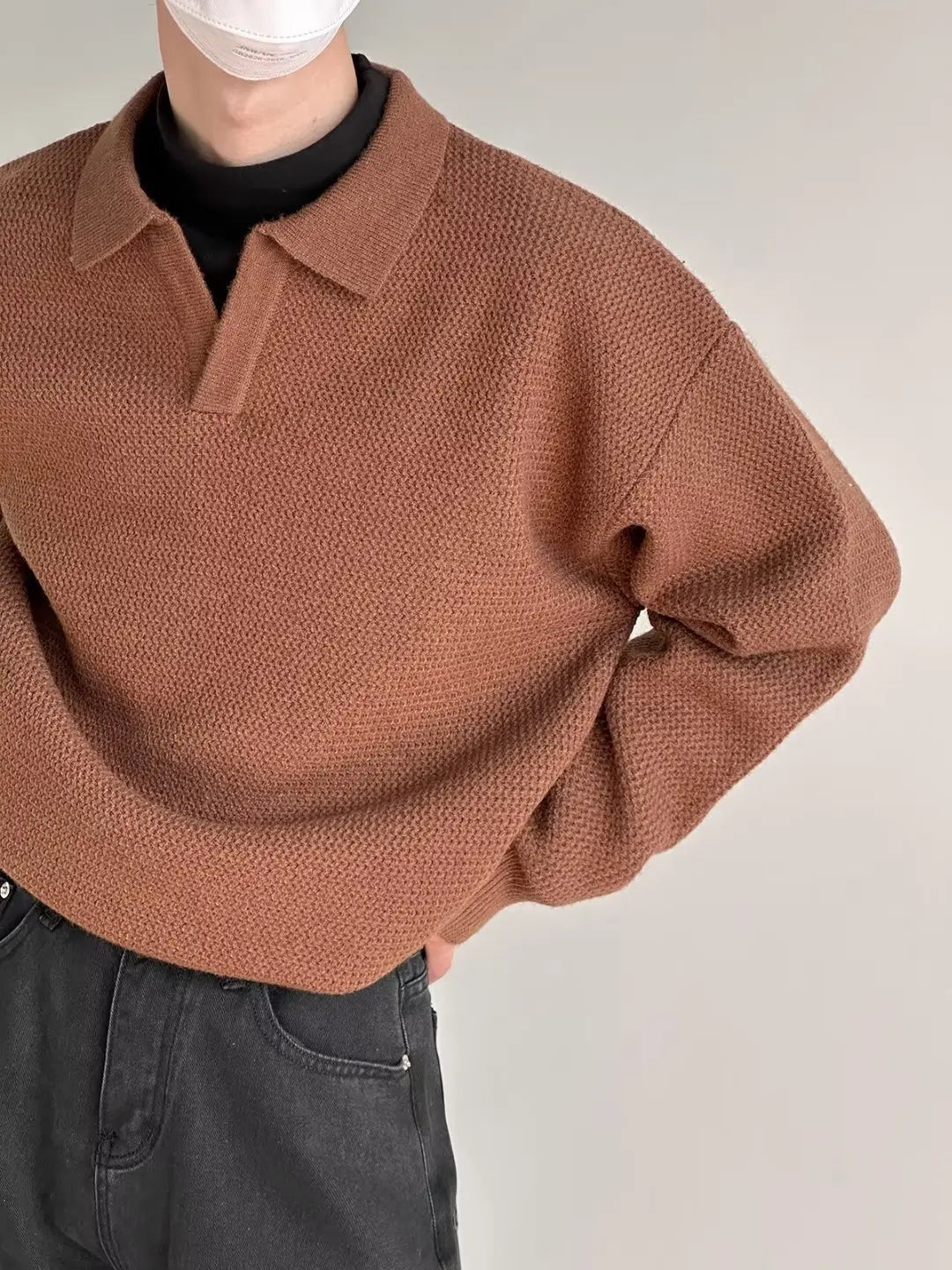 saferido Knitted Sweater Men Old Money Oversize Casual Pullovers for Man Autumn Winter Khaki Polo Tops Male Streetwear Korean