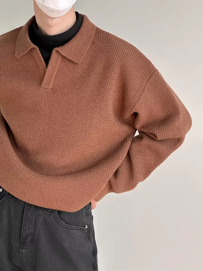saferido Knitted Sweater Men Old Money Oversize Casual Pullovers for Man Autumn Winter Khaki Polo Tops Male Streetwear Korean