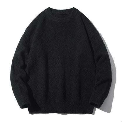 saferido Mens Autumn Japanese Lazy Style Sweater 2024 New Essential Round Neck Loose Casual Simple Solid Color Long-Sleeve Sweater For Men