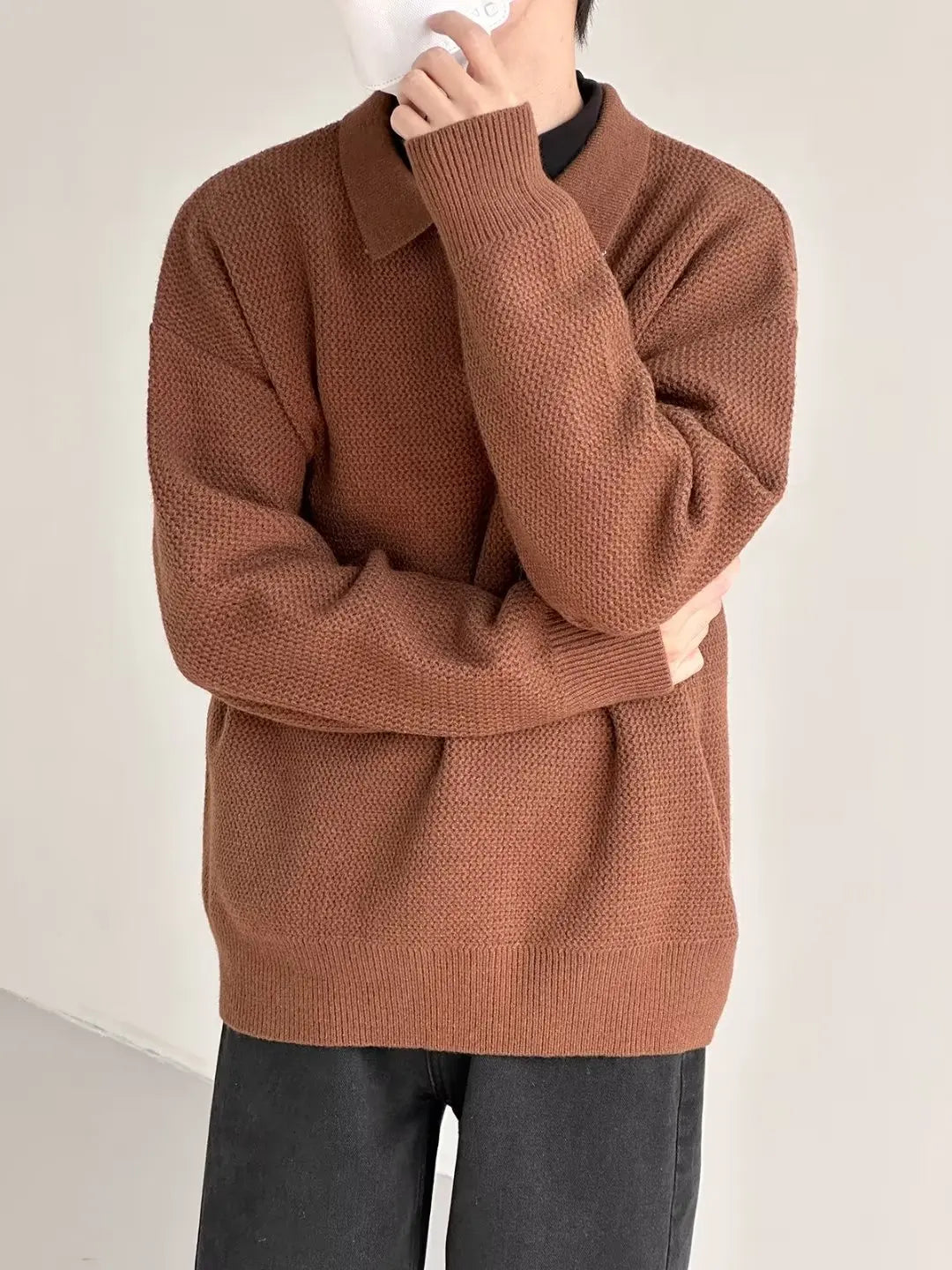 saferido Knitted Sweater Men Old Money Oversize Casual Pullovers for Man Autumn Winter Khaki Polo Tops Male Streetwear Korean