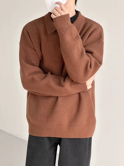 saferido Knitted Sweater Men Old Money Oversize Casual Pullovers for Man Autumn Winter Khaki Polo Tops Male Streetwear Korean