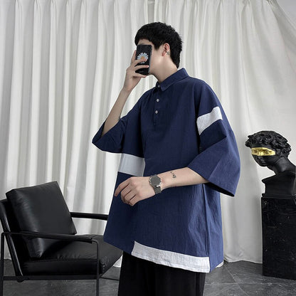 Summer New Polo Shirts Cotton Linen Breathable Men's Shirts Turn-down Collar All-match Tops Short Sleeve Harajuku Blouses