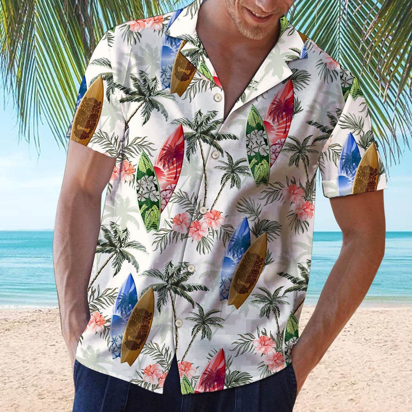 Hawaiian Shirts Red Tropical Shirts Floral Men  Tops Summer Casual Short Sleeve Button Shirt Chemise Loose Vacation Beach