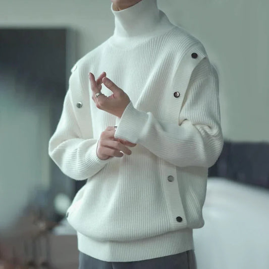 saferido Mens Autumn Winter Y2k High Collar Korean Style Solid Color Knitted Sweater Fashion Elegant Casual Simple Knitted Sweater Unisex
