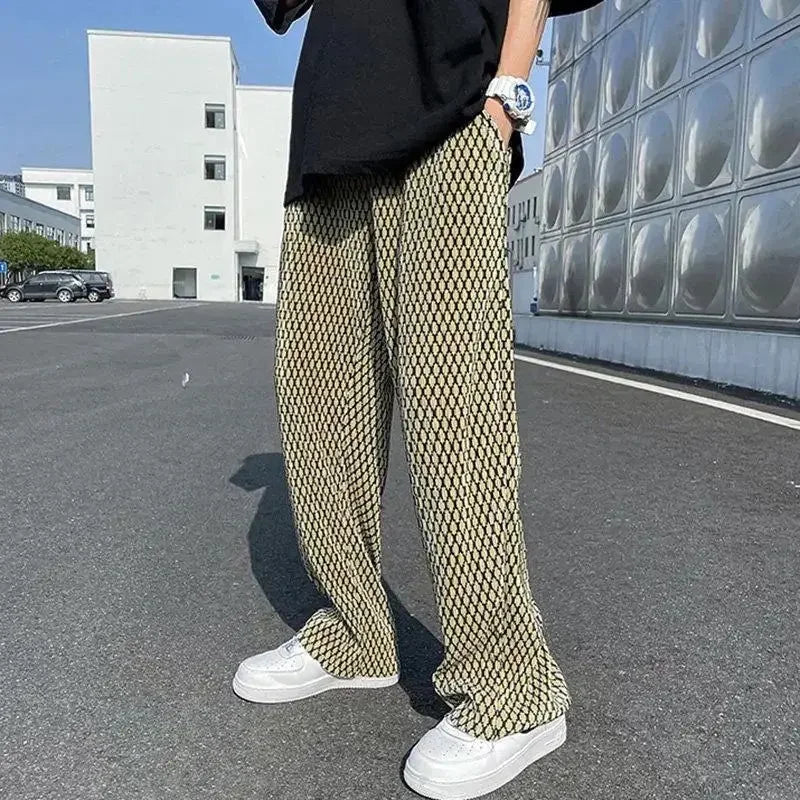 Men's Casual Pants Hip Hop Hippie Trousers Male Plaid Loose Summer Stylish Korean Style Y2k Cotton Long New In Comfortable