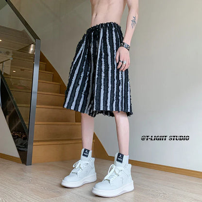 saferido Hip hop denim shorts American street style heavy industrial men's denim shorts New punk loose fitting fashion shorts Blue black