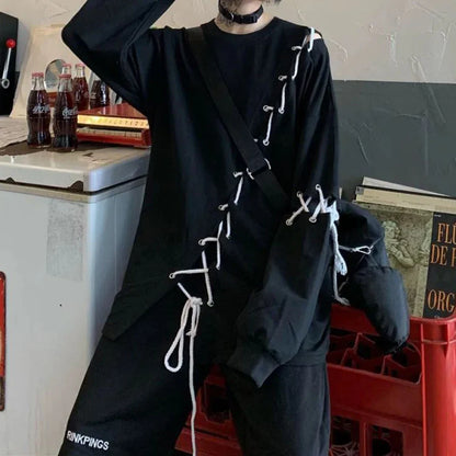 saferido 2024 New Mans Japanese Fashion Men's Street Style Lace Hoodie Punk Loose Fit Pullover Designer Colorful Hip Hop Sweatshirts