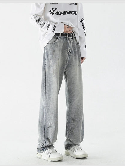 Star Embroidery Straight Casual Men Jeans Gothic Neutral New Wide Leg Loose Hip-hop Fashion Youth Streetwear Denim Trousers Y2K