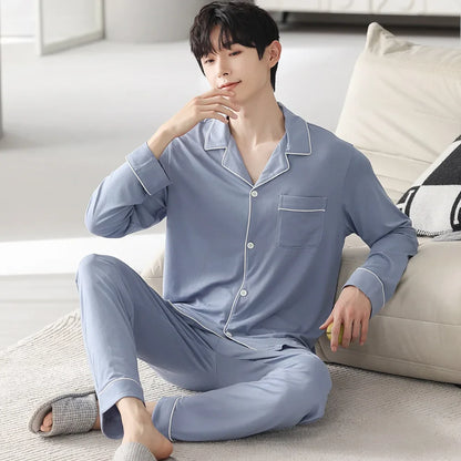 saferido Autumn Pajamas Sets Men Long Sleeve Modal Cotton Thin Teenage Boys' Large Size Spring Outwear Home Cloth Suit Sleepwear Male