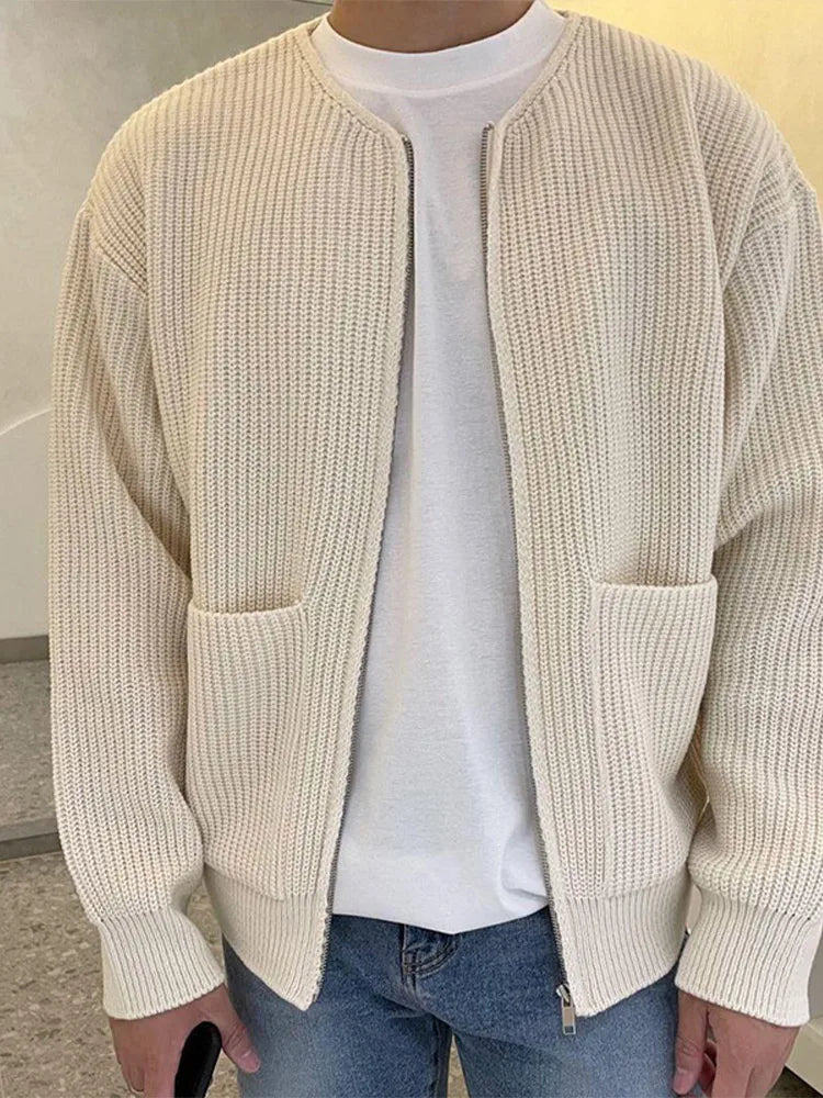 Autumn Knitted Long Sleeve Sweater Men Fashion Cardign Knitwear Slim Fit Men's Clothing New Pocket Warm Zipper Tops Male