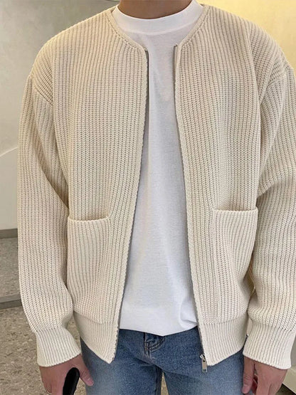 Autumn Knitted Long Sleeve Sweater Men Fashion Cardign Knitwear Slim Fit Men's Clothing New Pocket Warm Zipper Tops Male