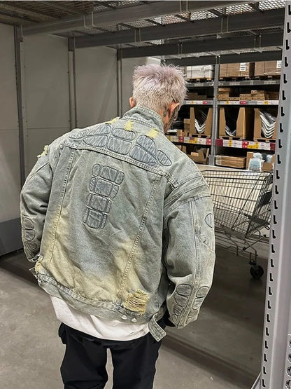 saferido New American High Street Tide Biker Denim Coat Armor Filling Men and Women with The Same Couple Models Trend Design Sense Jacket