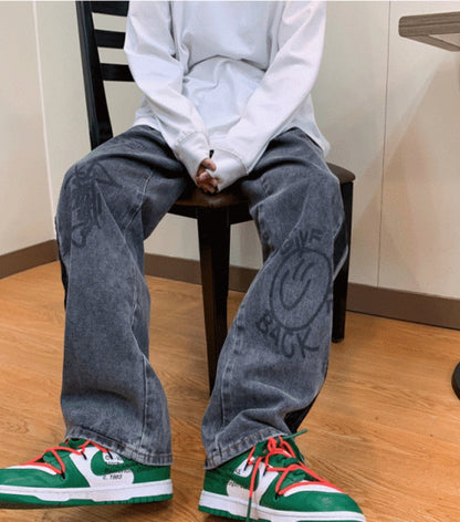 Summer thin men's fashion famous brand versatile loose straight Summer wide leg pants clothes streetwear hiphop denim