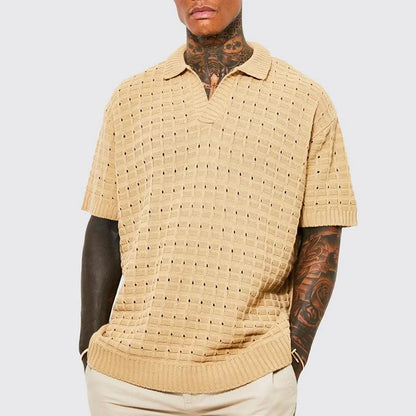 Men's Elastic Loose T-shirt Sweater Men's Knitted Short Sleeve Casual T-shirt Men's V-neck T-shirt Men's