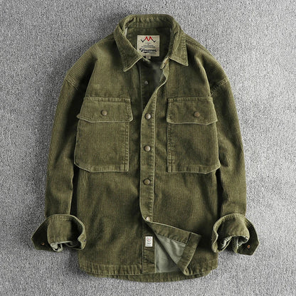 Winter Thick Washed Corduroy Long-sleeved Shirt Men's Retro Fashionable Workwear Large Pocket Solid Color Casual Jacket