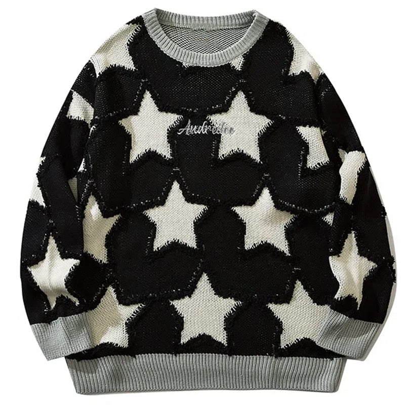 Vintage Five Pointed Star Sweater For Men Winter Retro Hip Hop Knitwear Pullover Knitted Streetwear Women Oversized Sweater