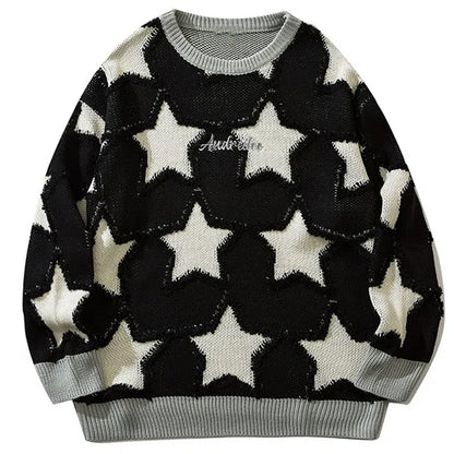 Vintage Five Pointed Star Sweater For Men Winter Retro Hip Hop Knitwear Pullover Knitted Streetwear Women Oversized Sweater