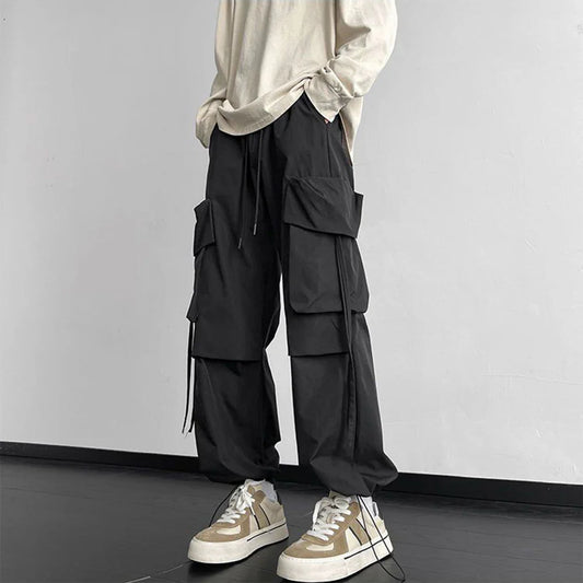 saferido Mens American Street Workwear Style Casual Wide-Leg Pants Genderless Autumn Winter Trendy Velvet Warm Pocket Trousers Unisex