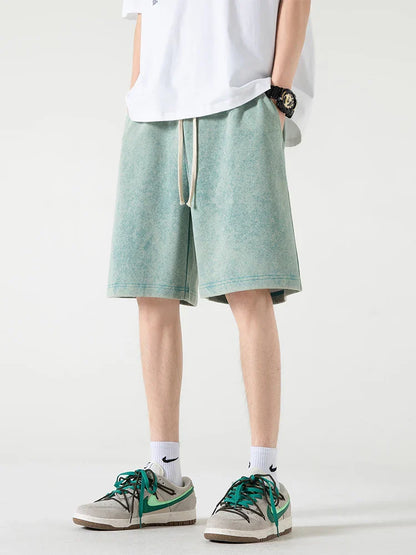 saferido 2024 New Distressed Summer Shorts Men 320G Heavy Cotton Drawstring Harajuku Loose Sweatshorts Male Casual Short Pant Streetwear