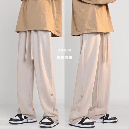 saferido Breasted Design Slit Men's Casual Pants Spring And Autumn Sports Wide-leg Trousers Four Seasons Solid Color Men's Work Pants