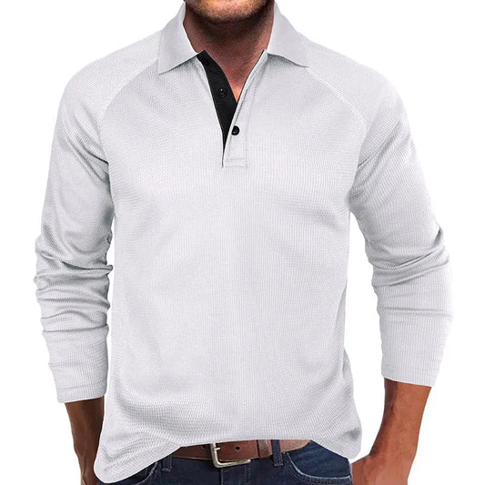 saferido Spring Autumn Turn Down Collar Polo Shits Men Solid Color Long Sleeve Business Casual Mens Polos Anti-Shrink Fashion Tops Tees