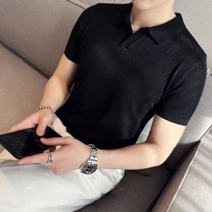 saferido  Male Spring Slim Fit Knitting Polo Shirts British Style Men's Summer Casual Hollow Out Short Sleeves Polo Shirts S-3XL