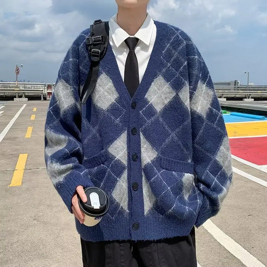 Men Vintage Korean Style Popular Long Sleeves All-match Chic Streetwear Couple Knitwear Loose Leisure Autumn Simple New