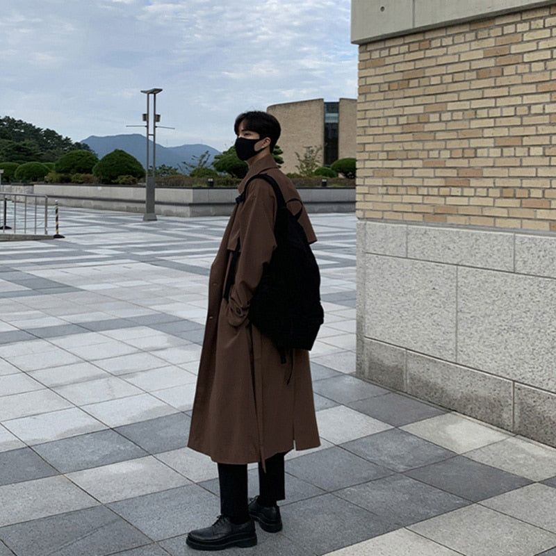 Brand New Spring Trench Korean Men's Fashion Overcoat for Male Long Windbreaker Streetwear Men Coat Outer Wear Clothing