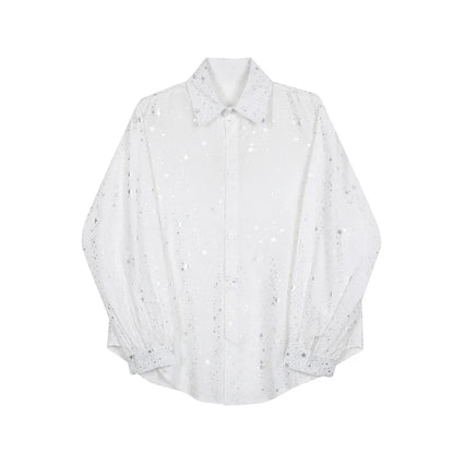 saferido Spring New Male Casual Chiffon Shirts Men's Lapel Niche Desgin Shirt Long Sleeve Shirt Male Stage Show Dress Shirt