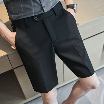 saferido  British Style Men's Summer Casual Shorts/Male Slim Fit Business Fashion Suit Shorts Plus Size 28-36