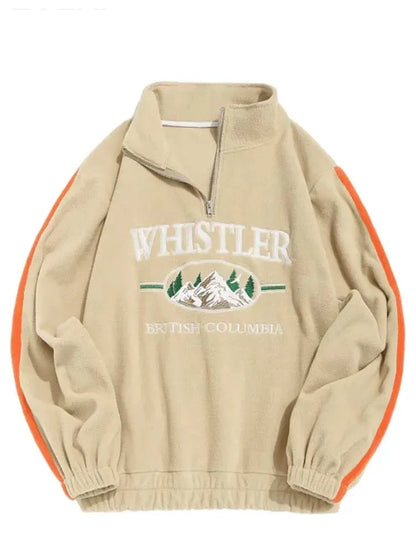Men's Hoodie Fall Winter Fleece Sweatshirts Letter Embroidery Turtleneck Hoodies Pullover Vintage Streetwear Warm Sweats