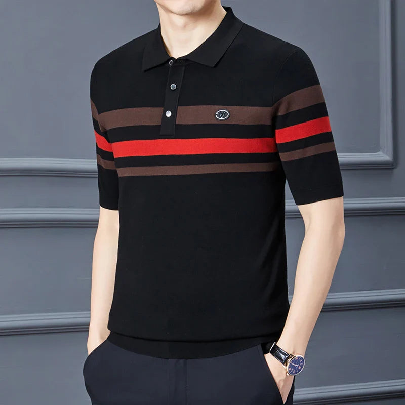 saferido Fashion City Spring Men's POLO T-shirt Silk Velvet T-shirt Half Sleeve Padded Lapel Short Sleeve Short-Sleeved Polo Shirt