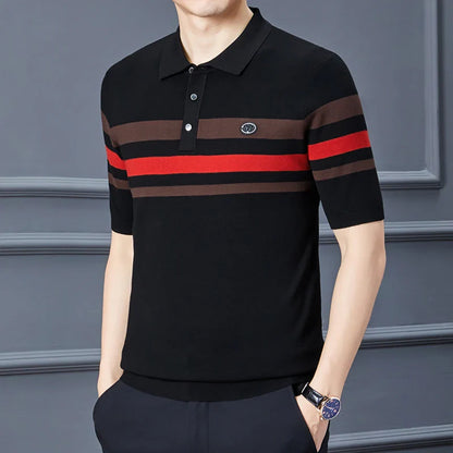 saferido Fashion City Spring Men's POLO T-shirt Silk Velvet T-shirt Half Sleeve Padded Lapel Short Sleeve Short-Sleeved Polo Shirt