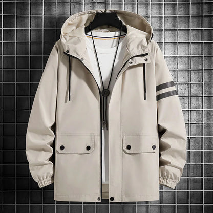 saferido Men's Jacket Spring Autumn Fashion Thin Hooded Jacket Street Retro Casual Coat with Pocket Sports Windbreaker