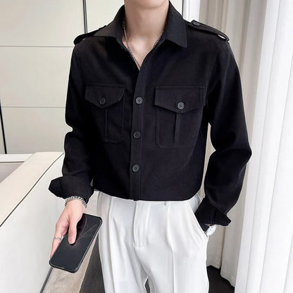 saferido Korean Style Men Spring High Quality Casual Long-sleeved Shirts/Male Slim Fit Fashion Lapel Shirt S-2XL Men Clothing