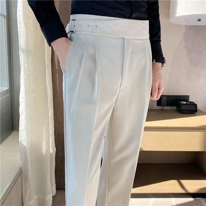 saferido Men Trousers White Autumn Solid Business Casual Suit Pants British Style Men Clothing Formal Wear Office Trousers Straight