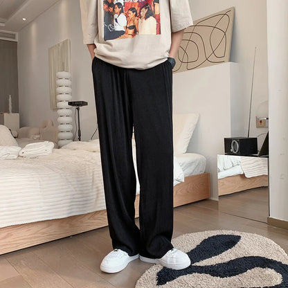 saferido Summer Pleated Pants Men Oversized Gray Black Casual Trousers Men Japanese Streetwear Loose Wide Leg Pants Mens Ice Silk Pants