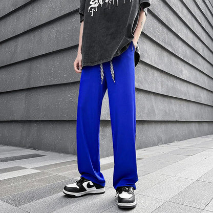 saferido Casual Ice Silk Mopping Pants Mens Four Seasons Fashion Sports Trousers Thin Solid Color Loose Straight Wide Leg Pants Oversize