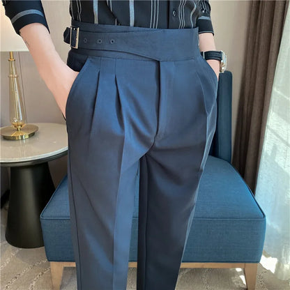 saferido Men Trousers White Autumn Solid Business Casual Suit Pants British Style Men Clothing Formal Wear Office Trousers Straight