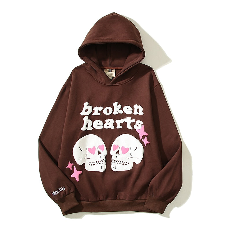 High Street Letter Foam Skull Vintage Fleece Hooded Hoodies Men and Women Pullover Casual Loose Autumn Winter Sweatshirts