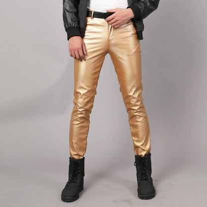 saferido Men's Leather Pants Spring Autumn Slim Fit Elastic Style Male Fashion PU Leather Trousers Moto Pants Solid Color Casual Bottoms