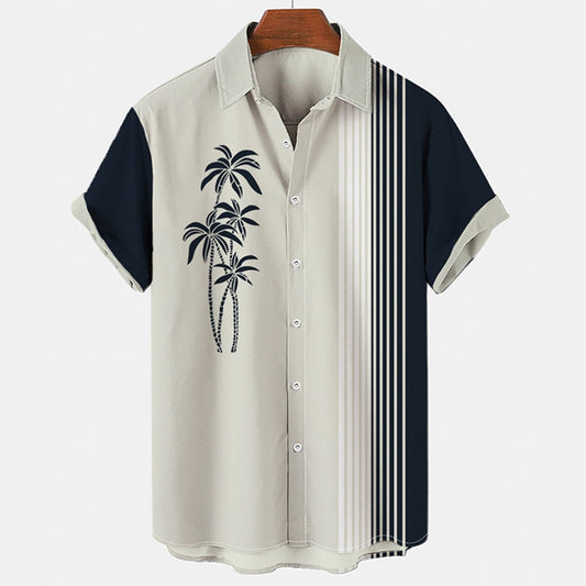 Men's 3D Print Summer Short Clothes Coconut Casual Beach Lapel Luxury Shirt Loose And Breathable Sleeve Retro Top Harajuku