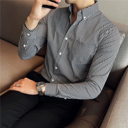 saferido  Men Spring High Quality Business Long Sleeve Shirts/Male Slim Fit Fashion Plaid Office Dress Shirts Plus Size S-4XL