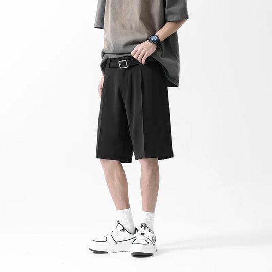saferido Korean Men's Suit Shorts Summer New Loose Straight Ice Silk Shorts Fashion Large Casual Capris Black Grey Sports Pants 5XL
